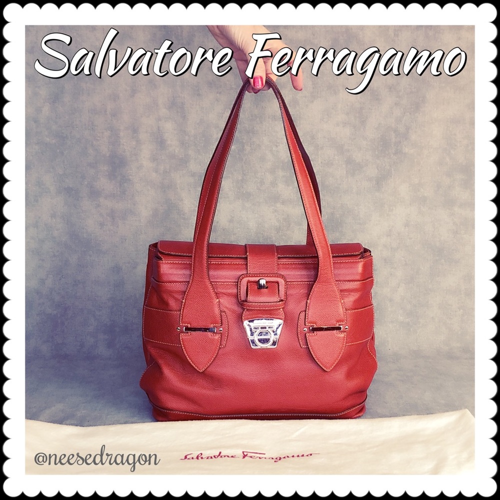 Salvatore Ferragamo VTG Satchel Red Orange…